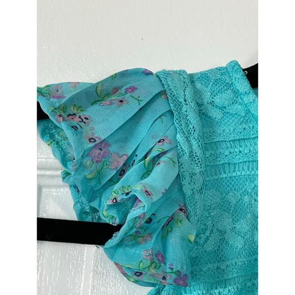 Girls Nannette Blue / Green Summer Dress Size 6 - Picture 6 of 8